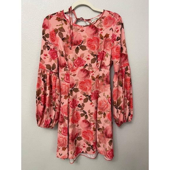 Miss Selfridge Womens Dress US 6 Pink Floral Ruffle Mini Long Sleeve Boho - Picture 4 of 9